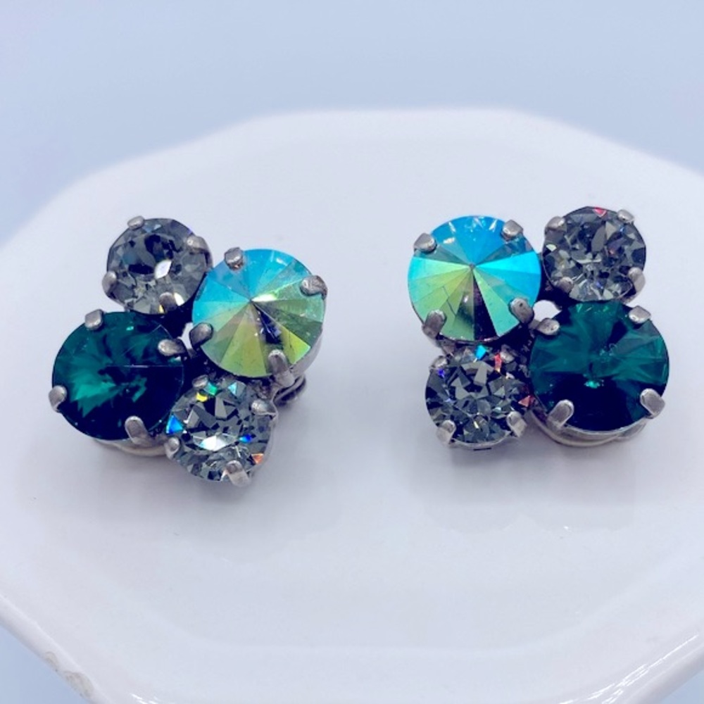 Vintage Sorrelli Crystal Cluster Clip On Earrings Australian Crystals Signed